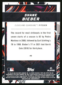 Shane Bieber #46 2022 Topps Fire Flame