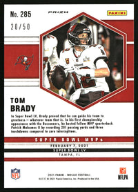 Tom Brady #285 2021 Panini Mosaic No Huddle Prizm Purple /50