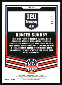 Hunter Sundby 2026 Panini Stars & Stripes Prizm USA Baseball #65 Blue Pulsar SN