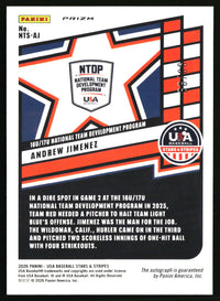 Andrew Jimenez 2026 Panini Stars & Stripes Prizm USA #NTS-AJ Green Pulsar SN99