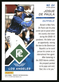 Josue De Paula 2025 Panini Prospect Edition #64 Holo Ticket Green Wave SN