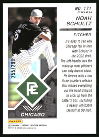 Noah Schultz 2025 Panini Prospect Edition #171 Holo Prospect Ticket Blue Ice SN