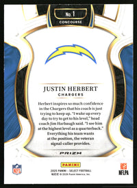 Justin Herbert 2025 Panini Select #1 Black and Red Prizm Shock