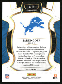 Jared Goff 2025 Panini Select #69 Black and Red Prizm Shock