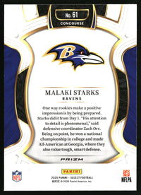 Malaki Starks 2025 Panini Select #61 Black and Red Prizm Shock Rookie