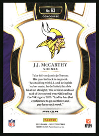 J.J. McCarthy 2025 Panini Select #63 Black and Red Prizm Shock