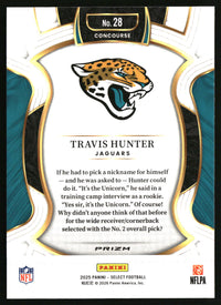 Travis Hunter 2025 Panini Select #28 Black and Red Prizm Shock Rookie