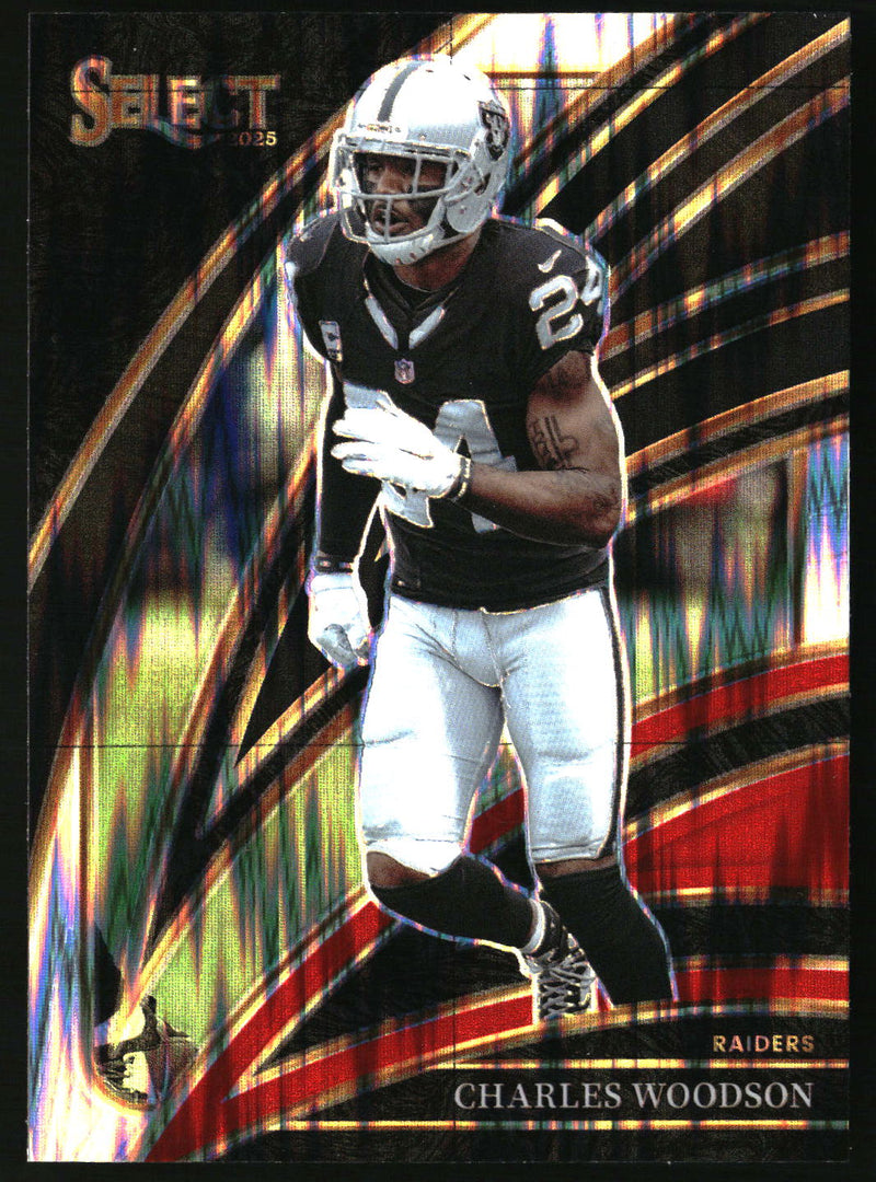 Charles Woodson 2025 Panini Select #250 Black and Red Prizm Shock