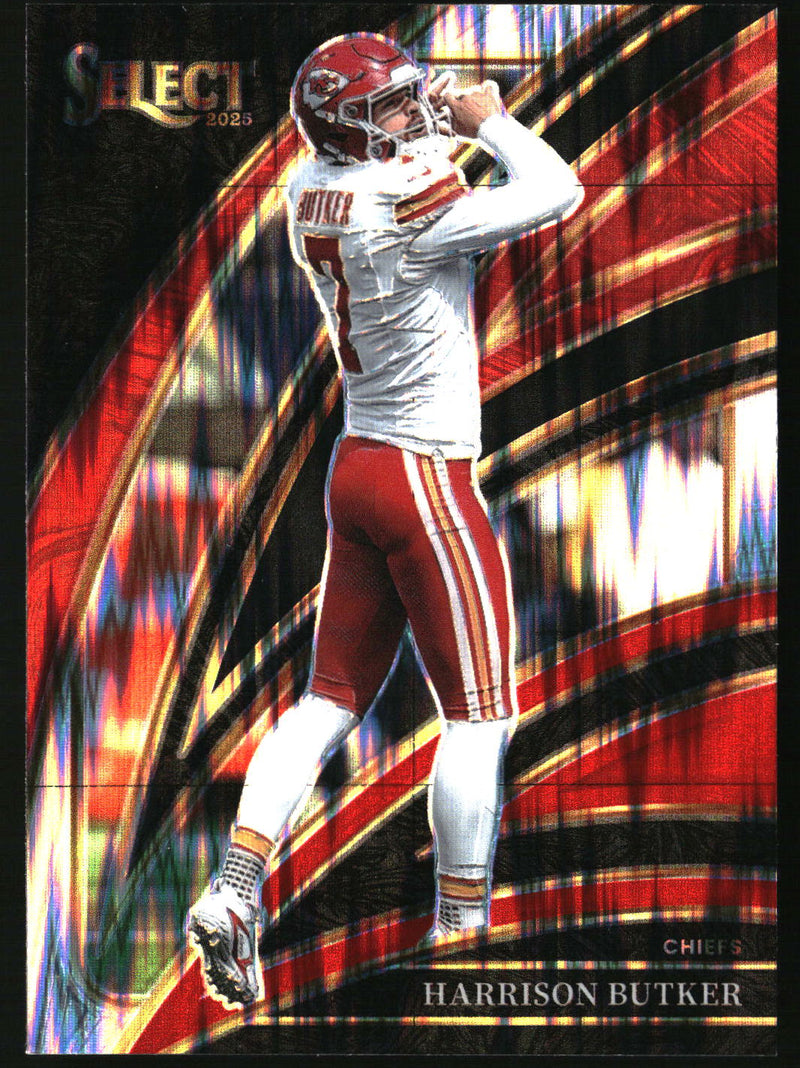 Harrison Butker 2025 Panini Select #209 Black and Red Prizm Shock