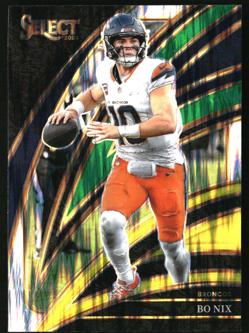 Bo Nix 2025 Panini Select #211 Green and Yellow Prizm Shock