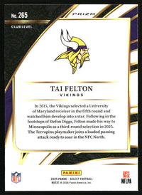 Tai Felton 2025 Panini Select #265 Black and Gold Prizm Shock