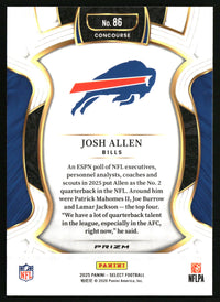 Josh Allen 2025 Panini Select #86 Black and Red Prizm Shock