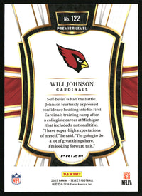 Will Johnson 2025 Panini Select #122 Black and Red Prizm Shock Rookie