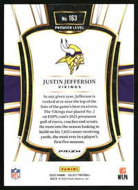 Justin Jefferson 2025 Panini Select #163 Black and Red Prizm Shock