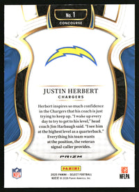Justin Herbert 2025 Panini Select #1 Black and Red Prizm Shock