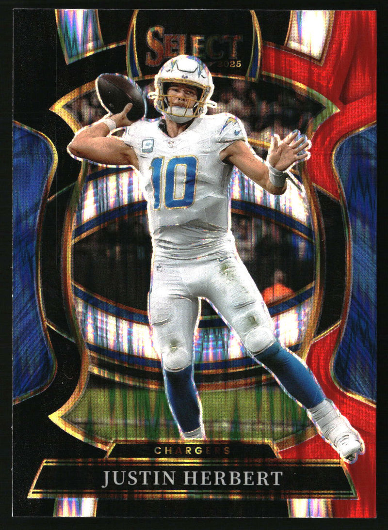 Justin Herbert 2025 Panini Select #1 Black and Red Prizm Shock