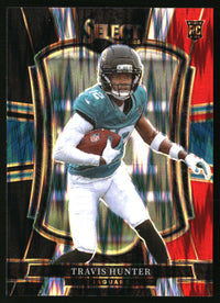 Travis Hunter 2025 Panini Select #128 Black and Red Prizm Shock Rookie
