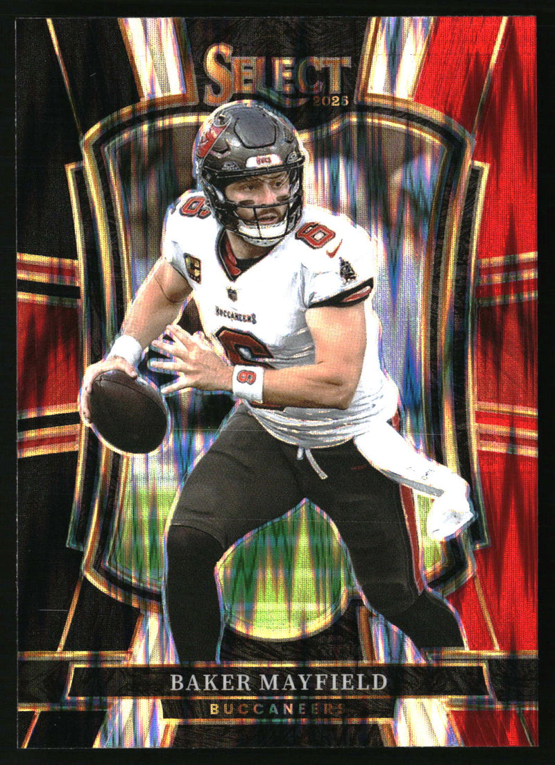 Baker Mayfield 2025 Panini Select #137 Black and Red Prizm Shock