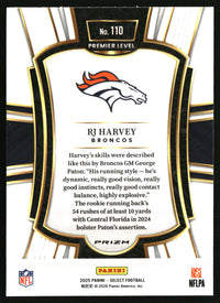 RJ Harvey 2025 Panini Select #110 Red and Blue Prizm Shock RC