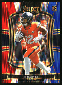 RJ Harvey 2025 Panini Select #110 Red and Blue Prizm Shock RC