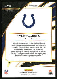 Tyler Warren 2025 Panini Select #233 Black and Red Prizm Shock RC