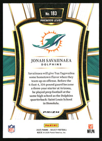 Jonah Savaiinaea 2025 Panini Select #183 Black and Red Prizm Shock RC