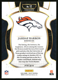 Jahdae Barron 2025 Panini Select #12 Black and Red Prizm Shock RC