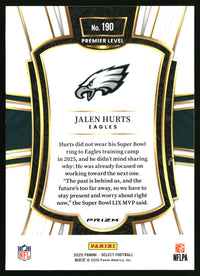 Jalen Hurts 2025 Panini Select #190 Black and Red Prizm Shock