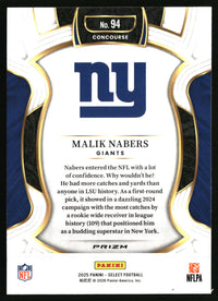Malik Nabers 2025 Panini Select #94 Black and Red Prizm Shock