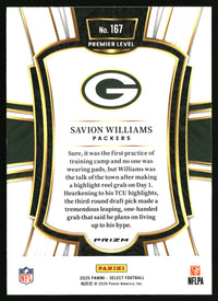 Savion Williams 2025 Panini Select #167 Black and Red Prizm Shock RC