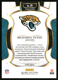 Bhayshul Tuten 2025 Panini Select #29 Black and Red Prizm Shock RC