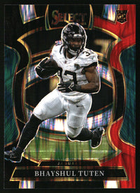 Bhayshul Tuten 2025 Panini Select #29 Black and Red Prizm Shock RC