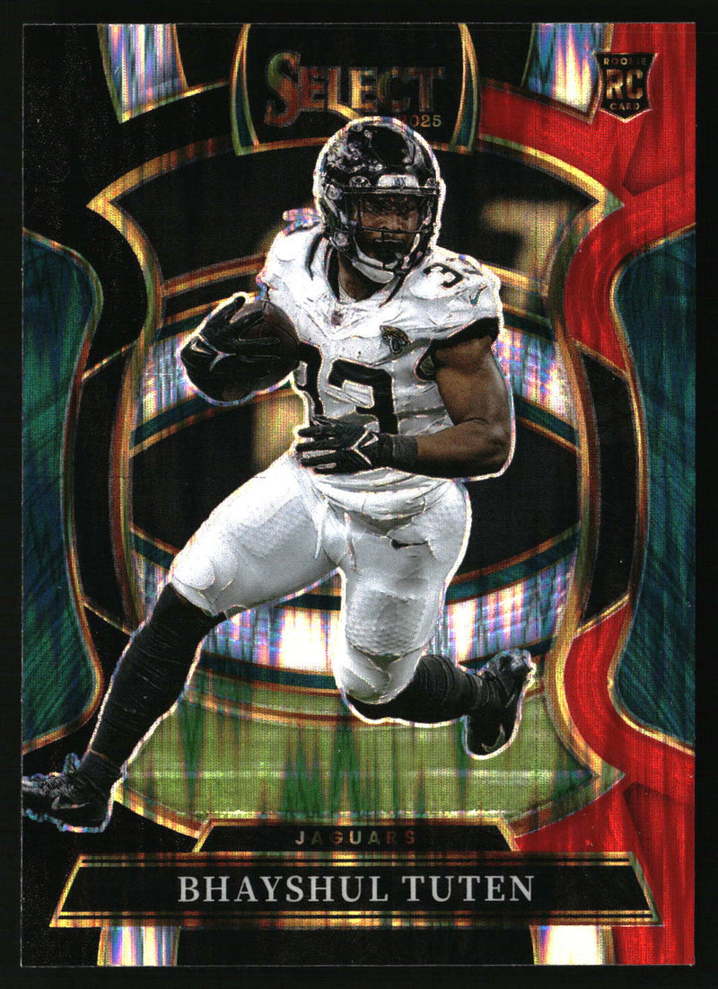 Bhayshul Tuten 2025 Panini Select #29 Black and Red Prizm Shock RC