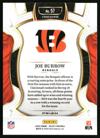 Joe Burrow 2025 Panini Select #57 Black and Green Prizm Shock