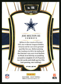 Joe Milton III 2025 Panini Select #196 Black and Green Prizm Shock
