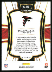 Jalon Walker 2025 Panini Select #146 Black and Green Prizm Shock
