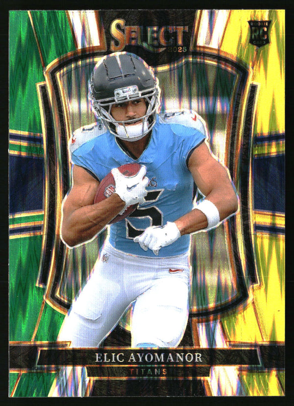 Elic Ayomanor 2025 Panini Select #127 Green and Yellow Prizm Shock