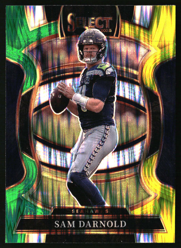 Sam Darnold 2025 Panini Select #13 Green and Yellow Prizm Shock
