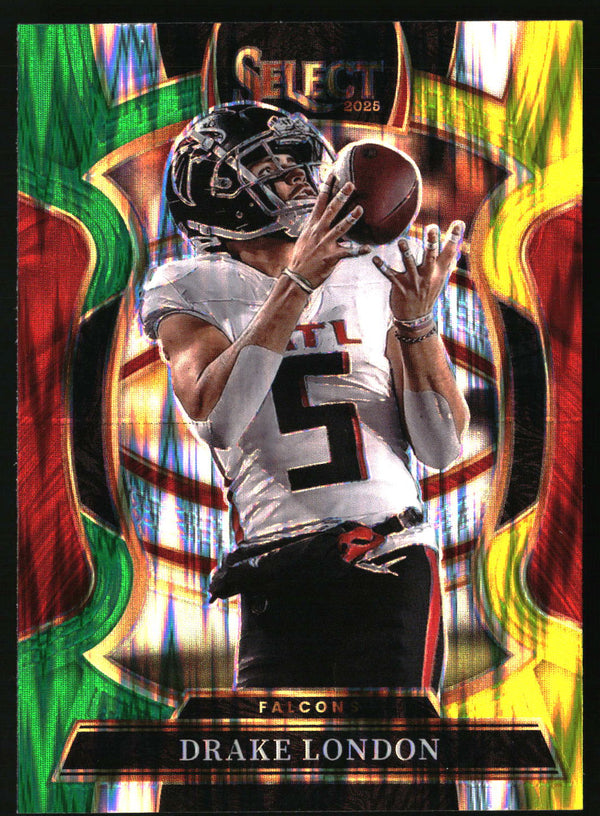Drake London 2025 Panini Select #47 Green and Yellow Prizm Shock