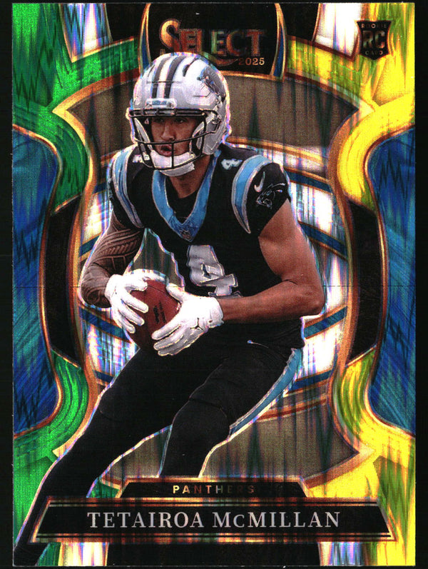 Tetairoa McMillan 2025 Panini Select #44 Green and Yellow Prizm Shock RC