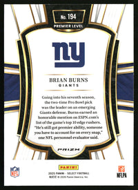 Brian Burns 2025 Panini Select #194 Green and Yellow Prizm Shock