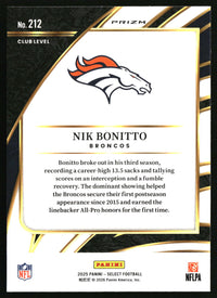 Nik Bonitto 2025 Panini Select #212 Black and Green Prizm Shock