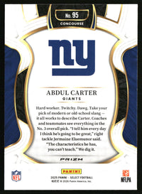 Abdul Carter 2025 Panini Select #95 Black and Red Prizm Shock RC