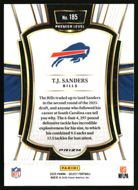 T.J. Sanders 2025 Panini Select #185 Green and Yellow Prizm Shock RC