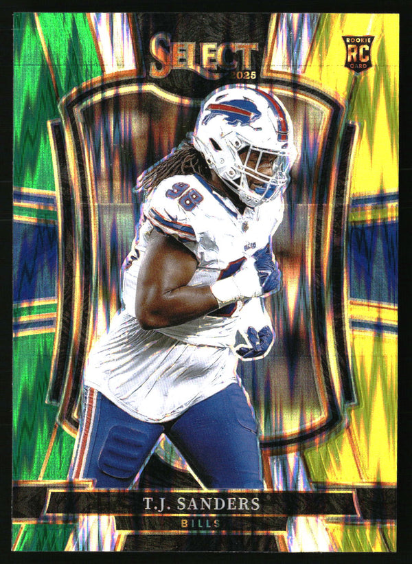 T.J. Sanders 2025 Panini Select #185 Green and Yellow Prizm Shock RC