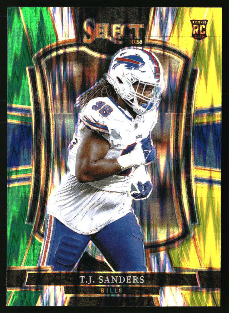T.J. Sanders 2025 Panini Select #185 Green and Yellow Prizm Shock RC