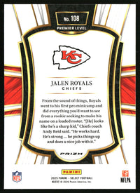 Jalen Royals 2025 Panini Select #108 Black and Red Prizm Shock RC
