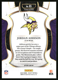 Jordan Addison 2025 Panini Select #65 Green and Yellow Prizm Shock