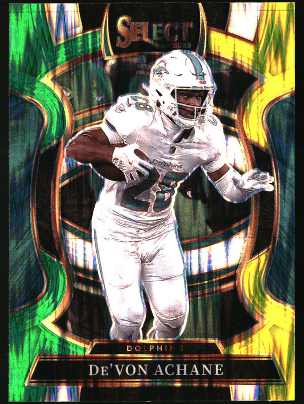 De'Von Achane 2025 Panini Select #81 Green and Yellow Prizm Shock