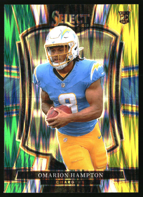 Omarion Hampton 2025 Panini Select #102 Green and Yellow Prizm Shock